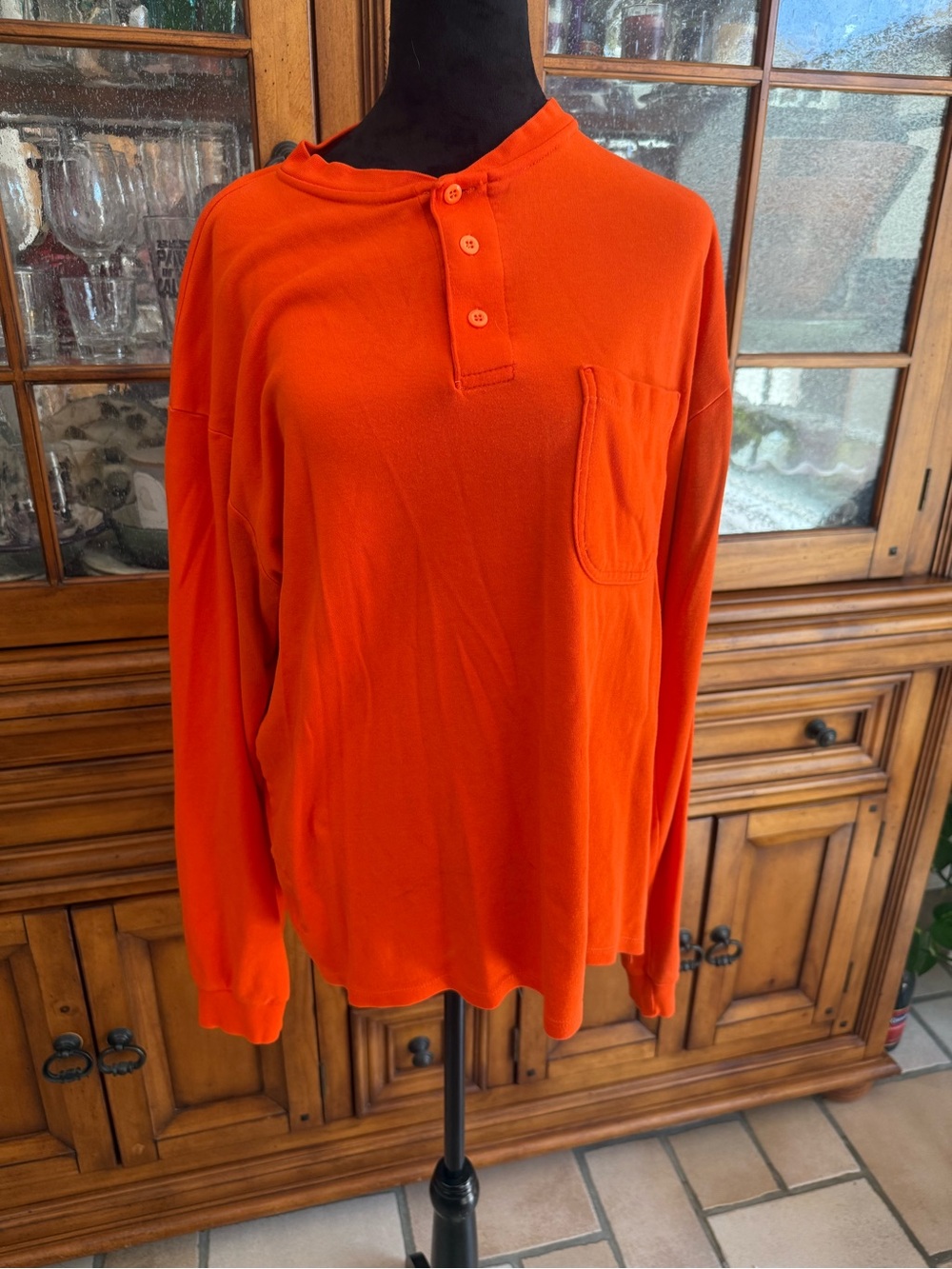 Bulwark Men's Orange Long-Sleeve Henley with Chest Pocket
